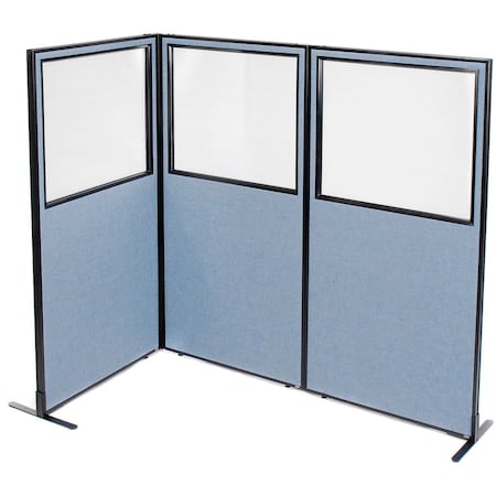 Interion By Global Industrial Interion Freestanding 3-Panel Corner Room Divider w/Partial Window 36-1/4inW x 72inH Panels Blue 695045BL
